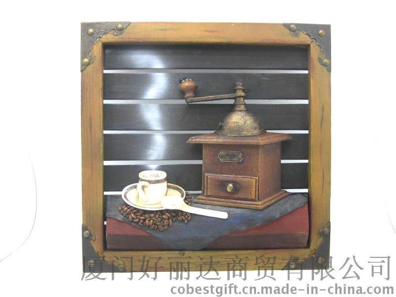 创意欧式复古咖啡机挂板 酒吧树脂工艺品装饰